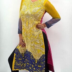 Vintage Multicolor Beaded Embellished Traditional Tunic Dress Kurti